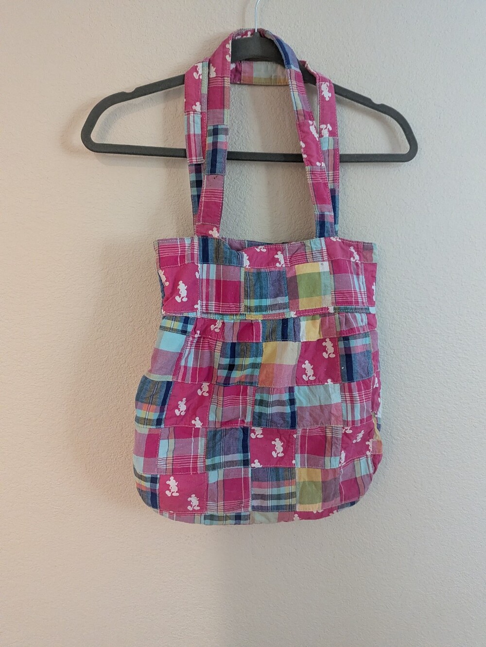 Disney Pink Patchwork Plaid Tote with Multicolor Accents